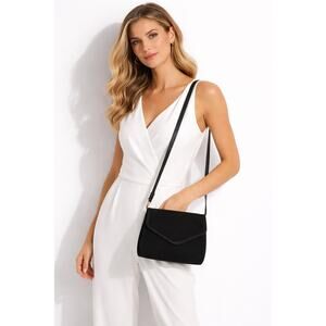 Bruno Magli Black Suede Leather Crossbody Bag EUC 20” Drop Italy